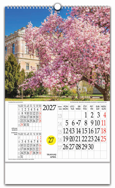 Zidni kalendar s rotacijskim krugom – Zagrebačke razglednice