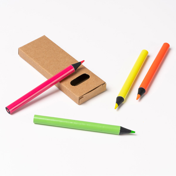 Personalised fluorescent pencil set in black wood with kraft box