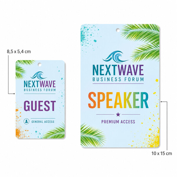 Badge evento PVC rigido 8,5 x 5,4 cm - plastica pesante