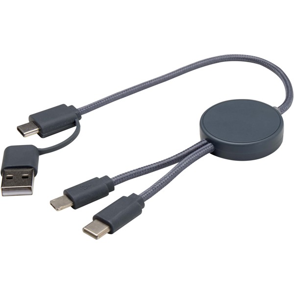 Câble 5 en 1 Citala en plastique recyclé de 30 cm pour la synchronisation des données et la charge rapide de 27 W - Bleu hale