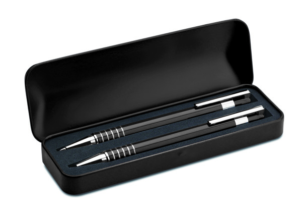 Ball pen set in metal box Alucolor - Black