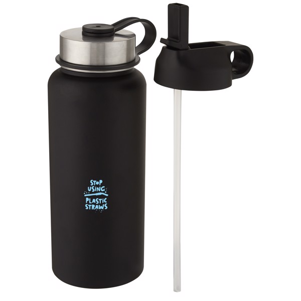 Supra 1 L copper vacuum insulated sport bottle with 2 lids - Black