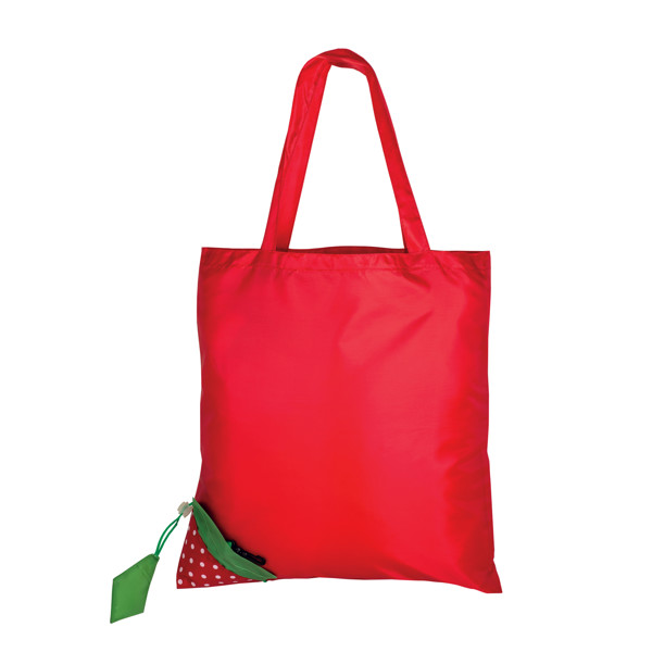 190T Polyester, Strawberry-Shaped Foldable Shopping Bag With Customisable Leaf