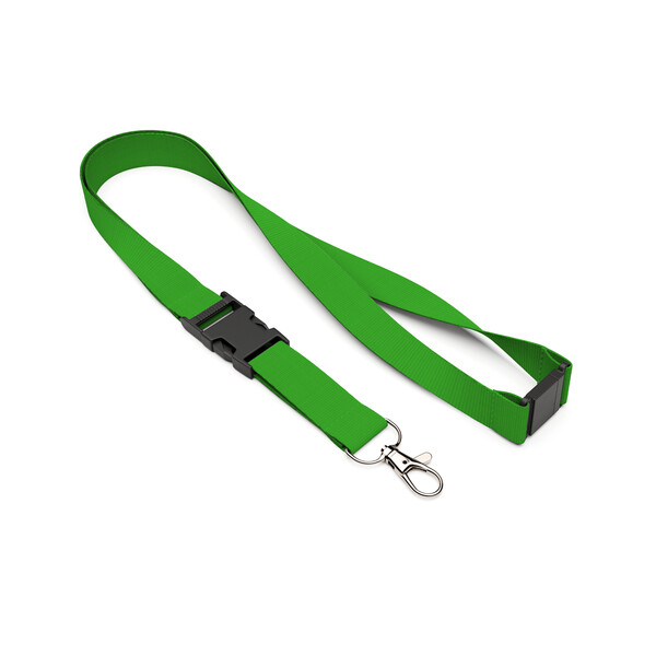 Cordoncino serigrafico removibile in poliestere con corrispondenza pantone - Verde lime brillante / 20mm Larghezza / Moschettone in metallo / Stacco di sicurezza