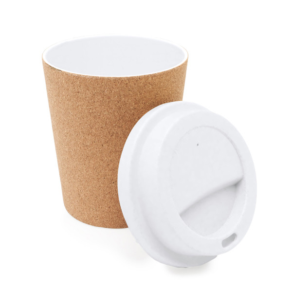 Reusable personalised PP mug with cork coating 380 ml with lid
