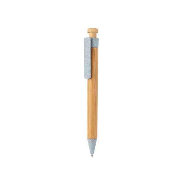 Stylo en bambou avec clip en fibre de paille - Bleu
