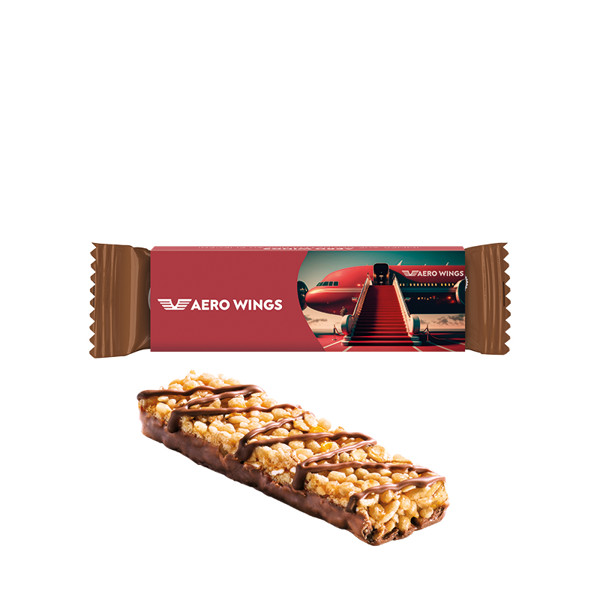 Corny cereal bar, white cardboard promotional case, chocolate