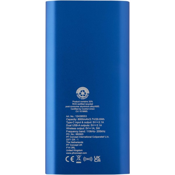 Batterie de secours sans fil en aluminium recyclé Juice type-C de 8 000 mAh - Bleu royal
