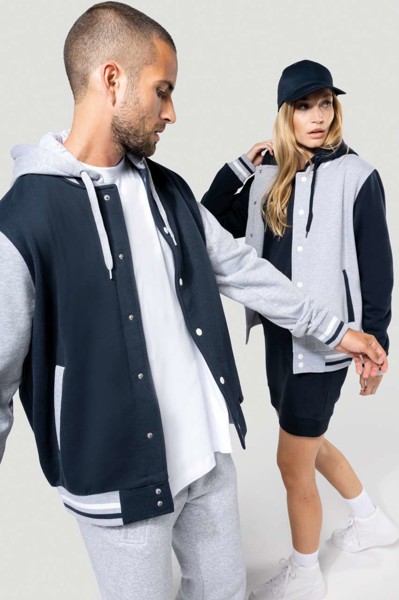 Unisex Teddy Jacket With Hood - Navy / Oxford Grey / White / XS