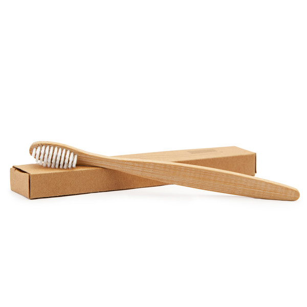 Personalised bamboo toothbrush with soft bristles and kraft box