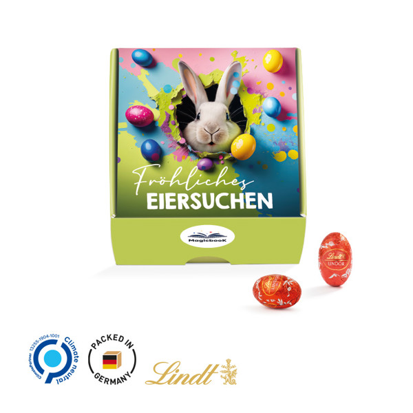 Klappbox, Weiß / 5 Lindor Mini Ostereier, Vollmilchschokolade, 25 G