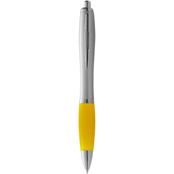 Stříbrné kuličkové pero Nash s barevným úchopem - Stříbrný / Žlutá