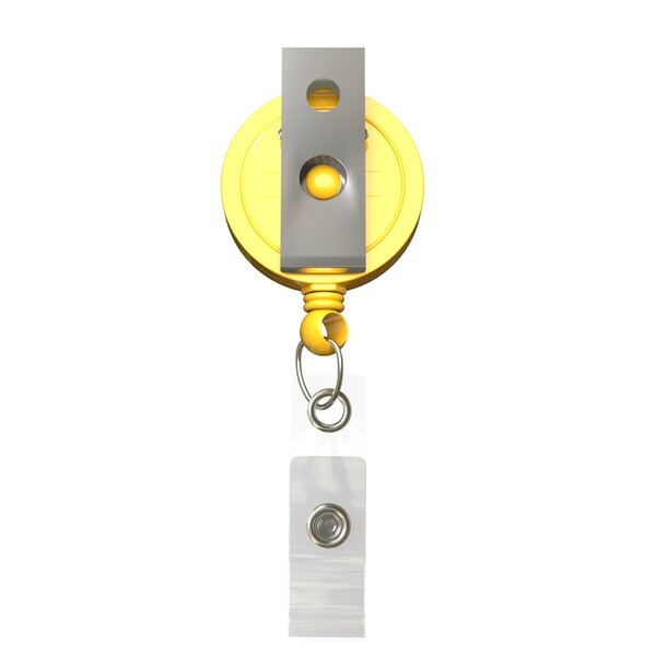 Bobina per badge retrattile di forma rotonda con logo ⌀2,8cm - Colore pieno / Giallo girasole / Fermaglio