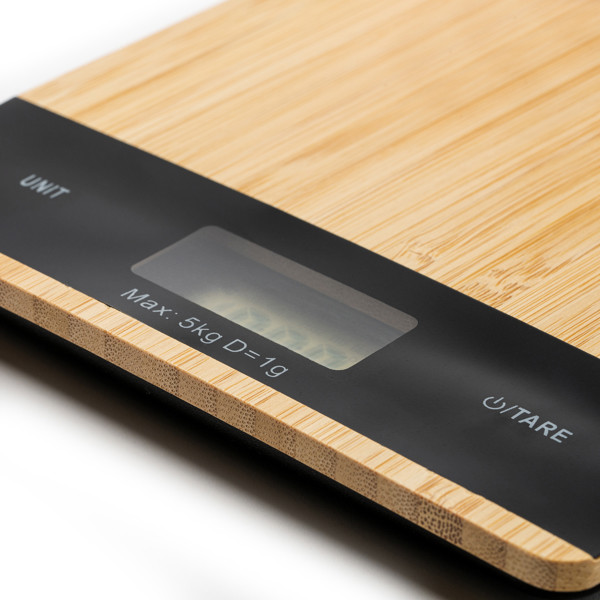 Báscula de cocina digital personalizada con carcasa de bambú 5 kg