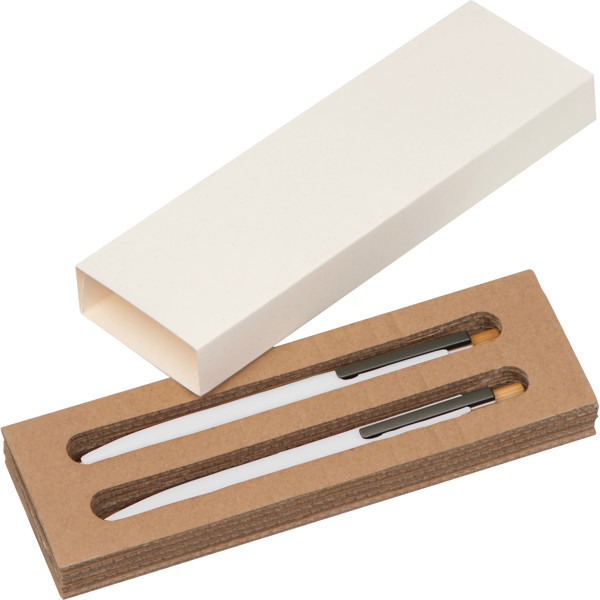 Writing set made from recycled aluminium SIEGFRIED - White
