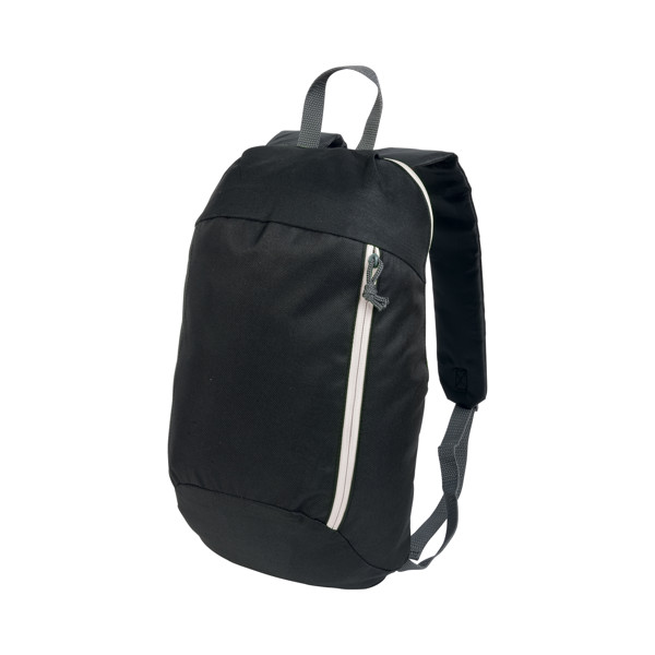 Black 600D Polyester Backpack With 2 Pockets And Coloured Zips. Padded Straps And Back - White