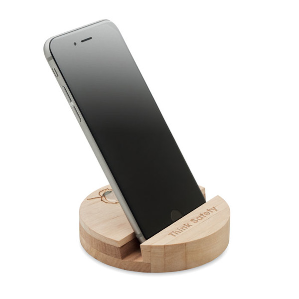 Grow Round phone stand, birch wood, 90x90 mm
