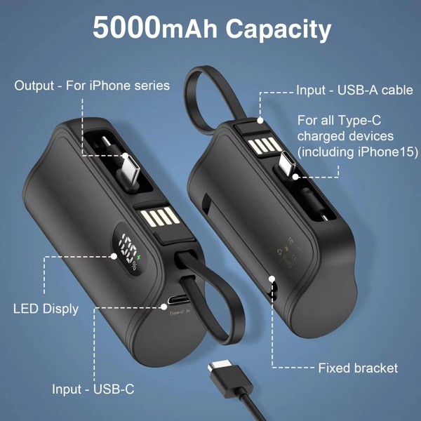 Portable mini power bank 5000mAh - WHITE