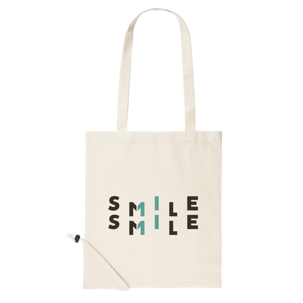 Foldable personalised cotton bag with drawstring folding