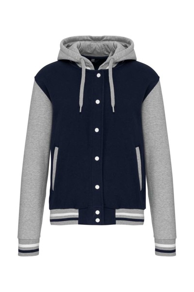 Unisex Teddy Jacket With Hood - Navy / Oxford Grey / White / XS