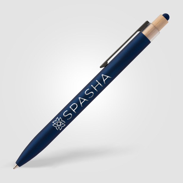 Stylo Reborn Stylus en aluminium recyclé - Bleu marine / Laser