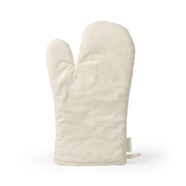 Personalised organic cotton oven mitt with hanging loop