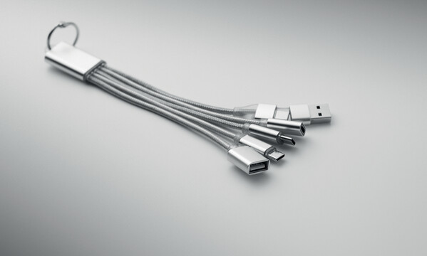 3-in-1 charging cable keyring Hublue - Silver