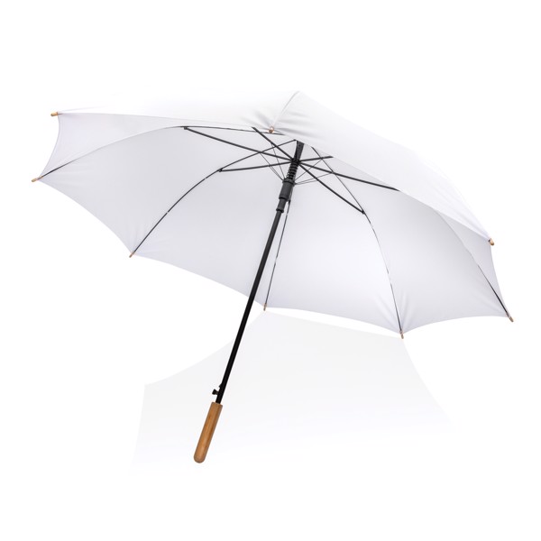 Impact Aware™ RPET dežnik, bambus, avto. odpiranje, 137 cm -Bela