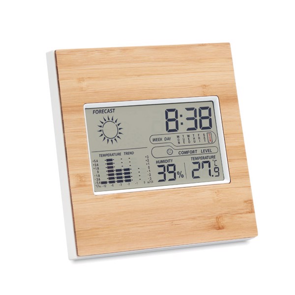 Turku weather station, bamboo front, clock, humidity