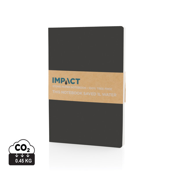 Impact A5 bilježnica s mekim koricama od kamenog papira - Crna