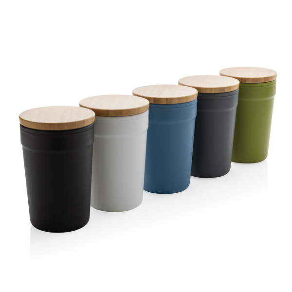 Mug 300ml en PP recyclé GRS avec couvercle en bambou - Bleu