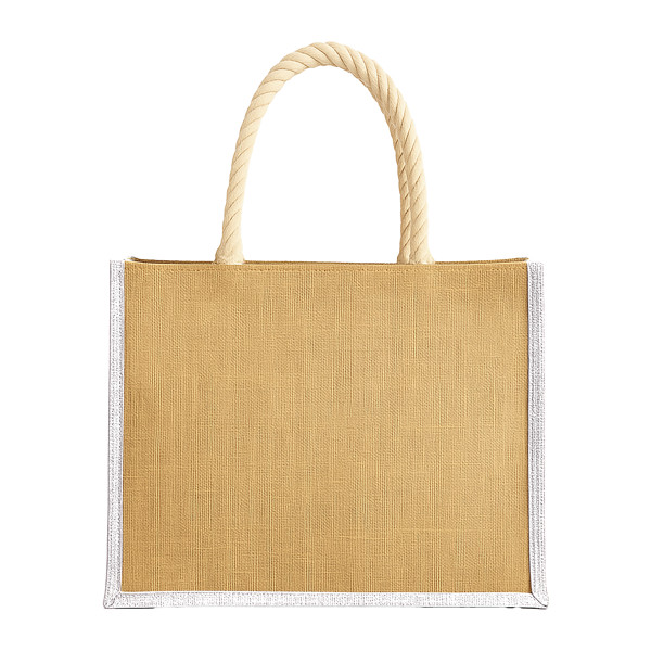 Jute Bag With Long Rope Handles And Coloured Inserts. With Gusset - White