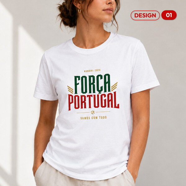 T-shirt de Algodão Branca com Grafismo de Portugal - Design 01
