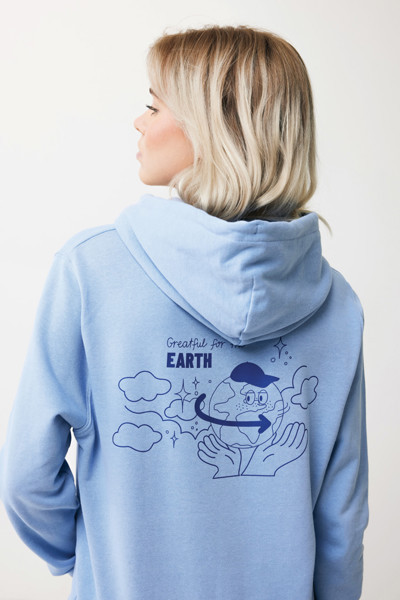 Lehká mikina s kapucí Iqoniq Rila z recykl. bavlny - Sky Blue / M