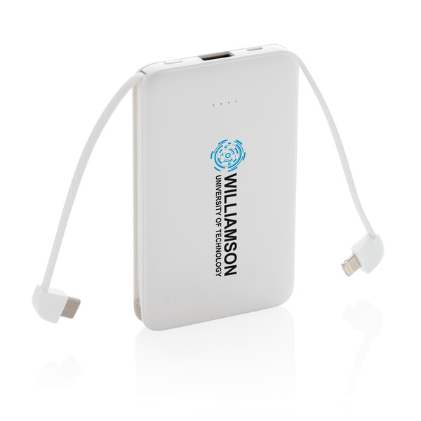 Kapesní powerbanka 5 000 mAh s integrovaným kabelem - Bílá
