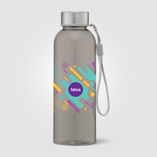 Skye - Bouteille d'eau 500 ml en rPET avec bracelet de poigne - Gris / Jet d’encre 4 couleurs