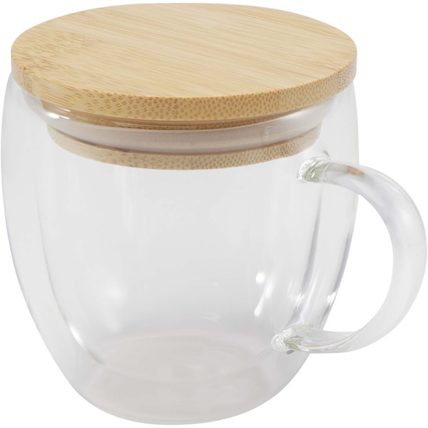 Tasse en verre Lenora de 250 ml avec couvercle en bambou