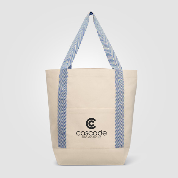 Niva Tote bag en toile de 340 gsm coton recyclé, poche avant - 12,25 L - Bleu marine / Transfert de chaleur