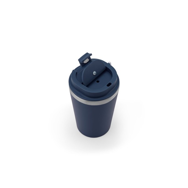 SPITZ. Cestovní hrnek z nerezové oceli (90 % recyklované) a vnější stěnou z PP, s matným povrchem 440 ml - Námořnická Modrá