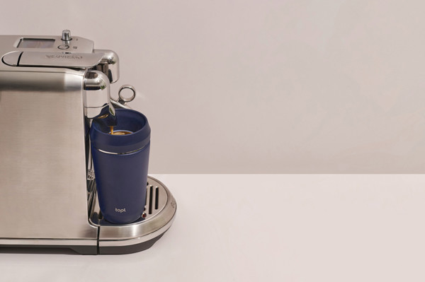 Mug 354 ml avec couvercle 360 en acier recyclé Topl - Bleu Marine