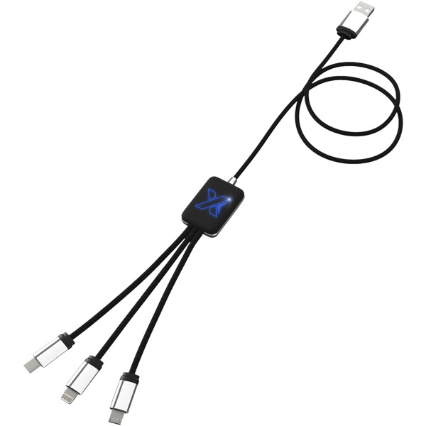 Câble 3-en-1 avec logo lumineux SCX.design C17 - Bleu / Noir
