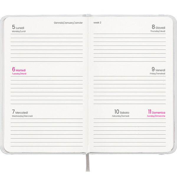 Agenda Tascabile Settimanale 2027, Copertina Rigida In Cartoncino Laminato - Bianco