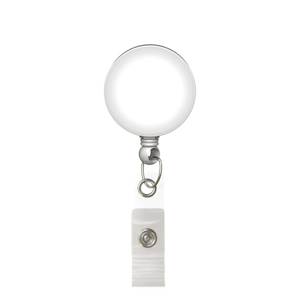 Intrekbare badge reel in ronde vorm met ⌀2,8cm logo - Full color / Wit / Riemclip