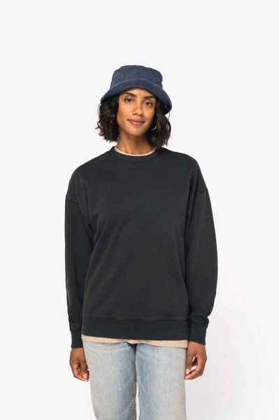 Unisex Washed Effect Oversize Round Neck Sweatshirt - Washed Black / XS