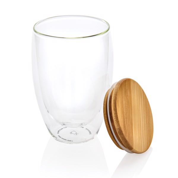 Set de 2 verres double paroi 250ml avec couvercle en bambou