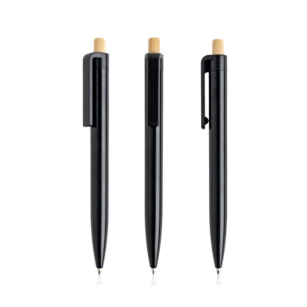 Stylo À Bille En Abs Recyclé, Détail Bambou - Noir