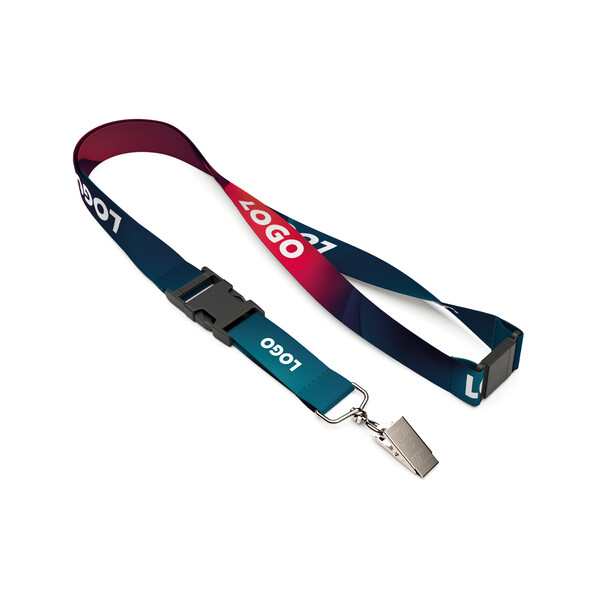 Detachable polyester sublimation lanyard - 15mm width / Bulldog clip / Safety breakaway