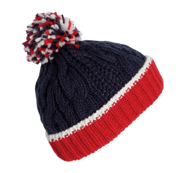 Knitted Beanie - Red / White / Navy