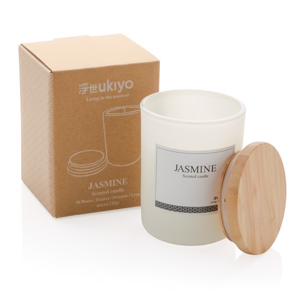 Ukiyo scented candle bamboo lid, 600g glass jar - White