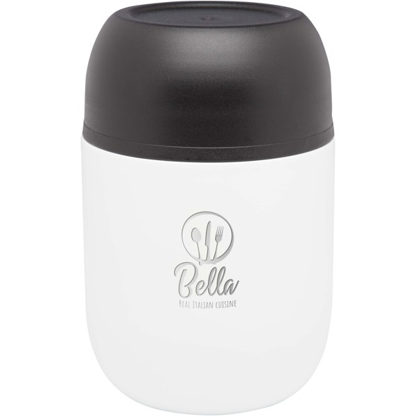 Supo 480 ml doppelwandiger Lunchpot aus recyceltem Edelstahl mit faltbarem Löffel - weiss